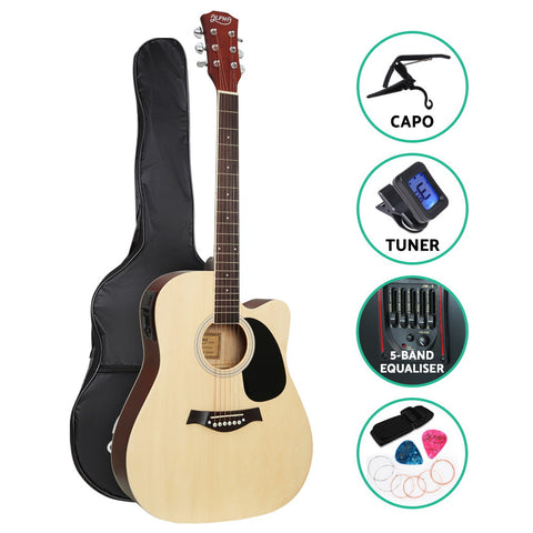 Alpha 41 Inch Electric Acoustic Guitar Wooden Classical with Pickup Capo Tuner Bass Natural"